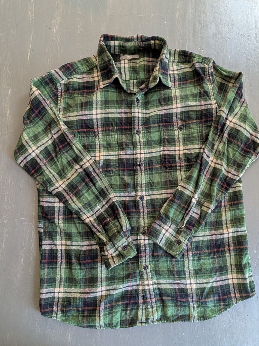 Uniqlo Green Plaid Button-Down Shirt, Size XL